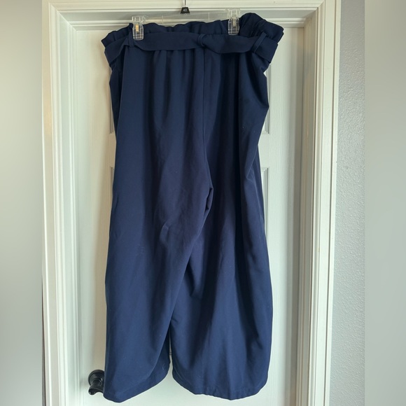 Eloquii Navy Paper Bag Wide Leg Crop Pants with tie - Picture 11 of 11